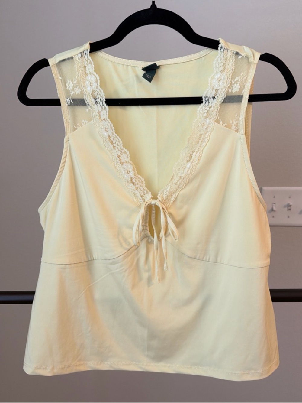 wild fable butter yellow Lace-Trim Tie Front Tank